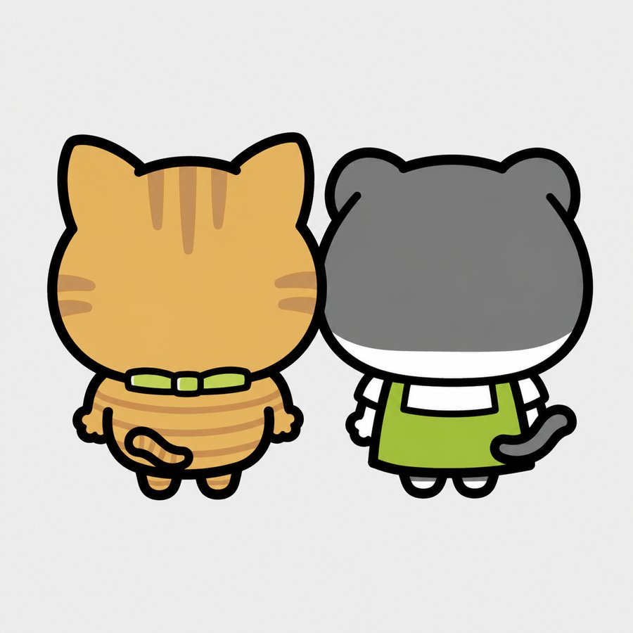 ねこの手合同会社のキャラクター 2匹の後ろ姿